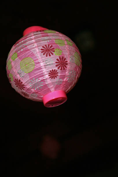 lanterna colorida rosa chinesa pendurada com fundo escuro - foto de acervo