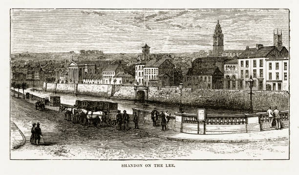 illustrations, cliparts, dessins animés et icônes de shandon sur la gravure victorienne de lee, cork, county cork, irlande, 1840 - cork