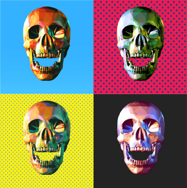 ilustrações de stock, clip art, desenhos animados e ícones de various colorful skull pop art style illustration - pop art skull backgrounds pattern