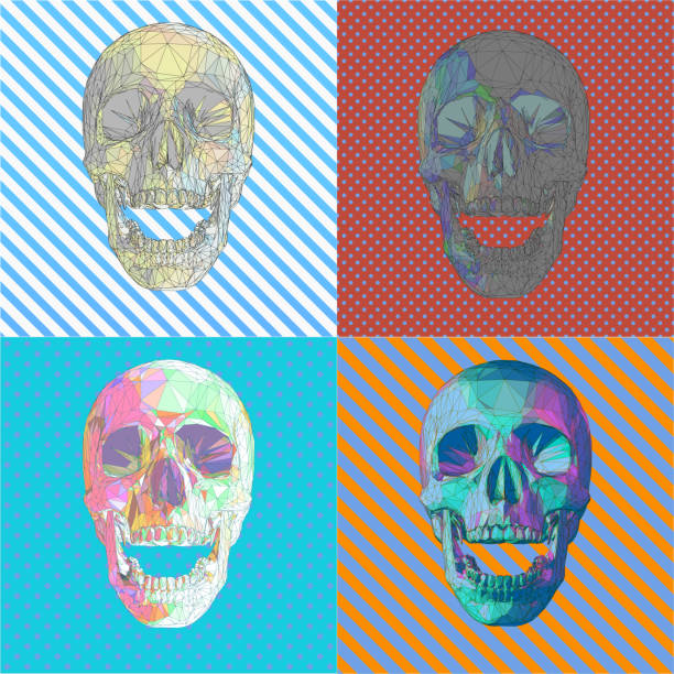 различные красочные черепа поп-арт стиль иллюстрации - pop art skull backgrounds pattern stock illustrations