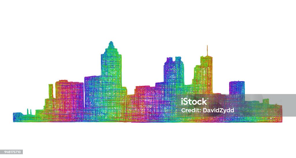 Atlanta skyline silhouette - multicolor line art Atlanta city skyline silhouette - multicolor line art Atlanta - Georgia stock vector
