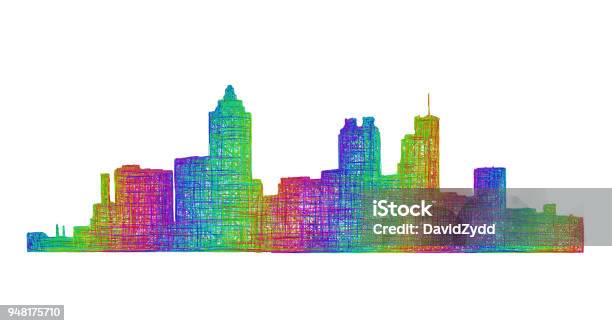 Atlanta Skyline Silhouette Multicolor Line Art Stock Illustration - Download Image Now - Atlanta - Georgia, Drawing - Art Product, Urban Skyline