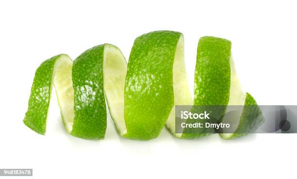 Fresh Lime Peel Isolated On White Background Healthy Food Stock Photo - Download Image Now