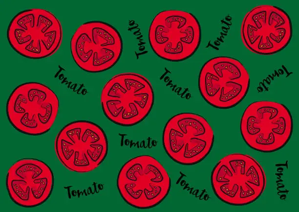 Vector illustration of Vector illustration of tomatoes on a green background and calligraphic inscription 