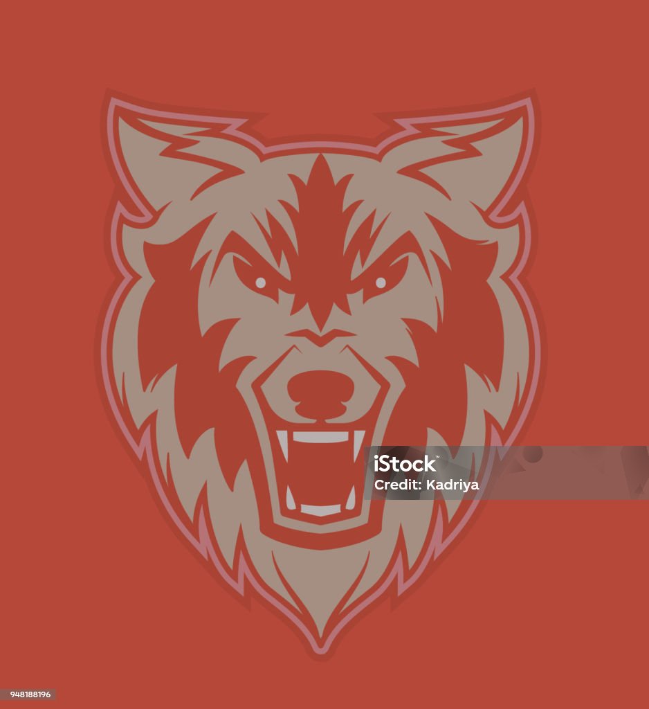 Ilustración cabeza de lobo grining - arte vectorial de Lobo libre de derechos