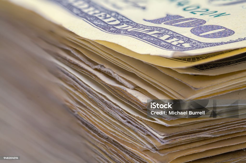 Hundred Dollar Stack Closeup Close Up View of a Stack of Hundred Dollar Bills. Stack Stock Photo