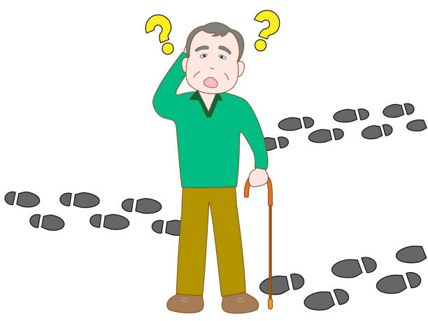 care family Elderly people with dementia cause troubles of wandering and defecation. Families discover that elderly people are collapsed in baths and toilets. prowling stock illustrations
