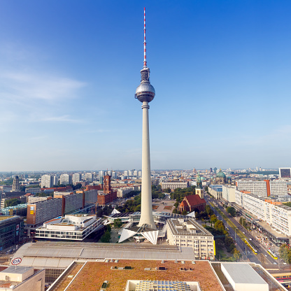 Berlin skyline and tv tower, Alexanderplatz in Germany.