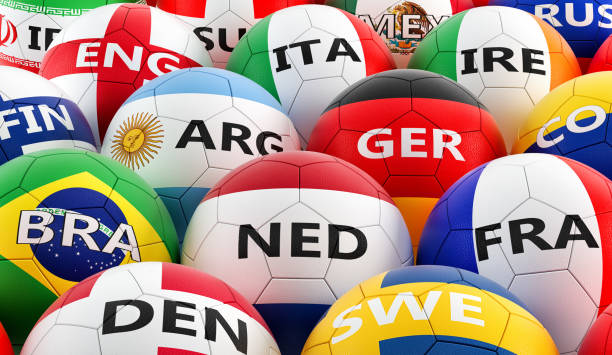 istock soccer balls colored in different national flag colors - 3D rendering 948250672