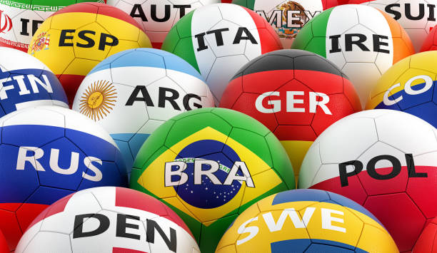 istock soccer balls colored in different national flag colors - 3D rendering 948255676