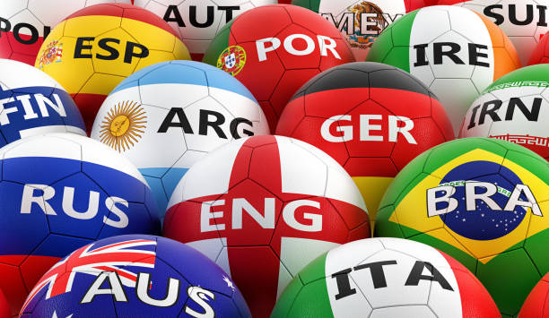 istock soccer balls colored in different national flag colors - 3D rendering 948257040