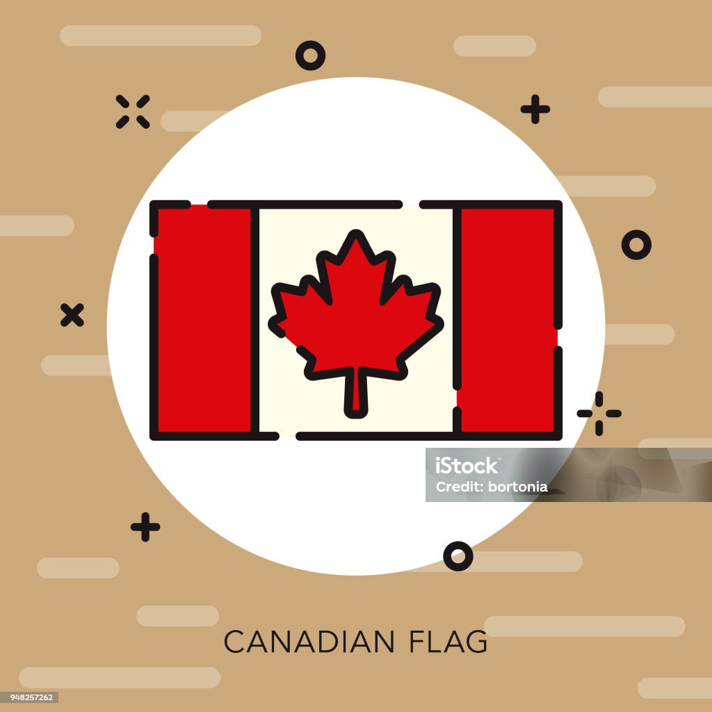 Flag Open Outline Canadian Icon A flat design/thin Canadian line icon with small openings in the outlines to add some character. Color swatches are global so it’s easy to edit and change the colors. File is built in CMYK for optimal printing and the background is on a separate layer. Canadian Flag stock vector