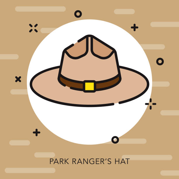 Park Ranger's Hat Open Outline Canadian Icon A flat design/thin Canadian line icon with small openings in the outlines to add some character. Color swatches are global so it’s easy to edit and change the colors. File is built in CMYK for optimal printing and the background is on a separate layer. rcmp stock illustrations