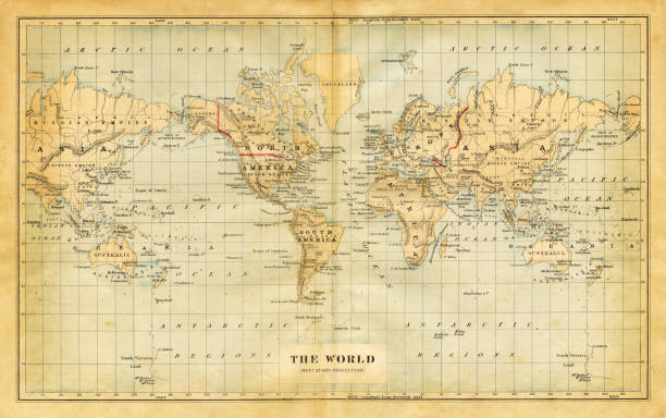 Map of the world 1876 Maury's Geographical Series - The Word we live in by M.F. Maury LLD - New York and Baltimore 1876 north pole map stock illustrations