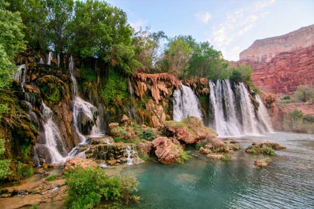 Fifty Foot Falls, Havasupai, USA Fifty Foot Falls taken in April 2015. havasu falls stock pictures, royalty-free photos & images