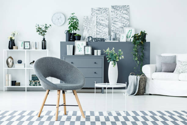istock Grey chair and metal table 948334070