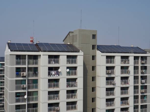 istock Solar panel installed in Cheongju city apartment in Korea 948355094