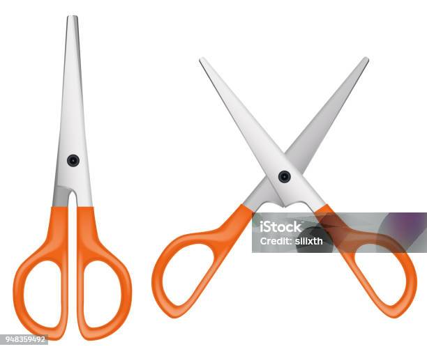 Orange Scissor On A White Background Vector Stock Illustration - Download Image Now - Scissors, Cartoon, Vector