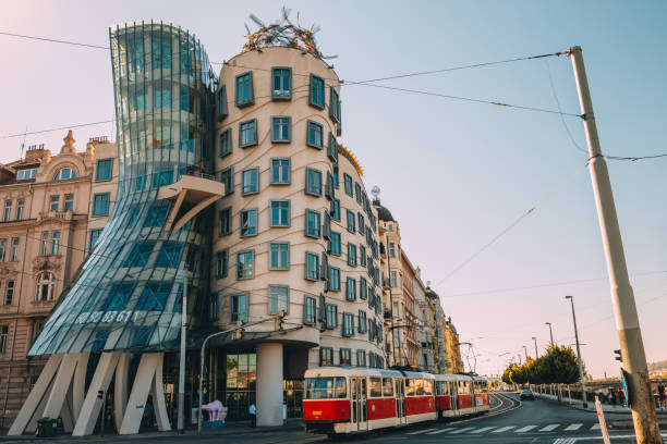 Dancing house modern architecture in Prague, Czech Prague, Czech Republic - August 27, 2016 : Dancing house modern architecture dancing house prague stock pictures, royalty-free photos & images