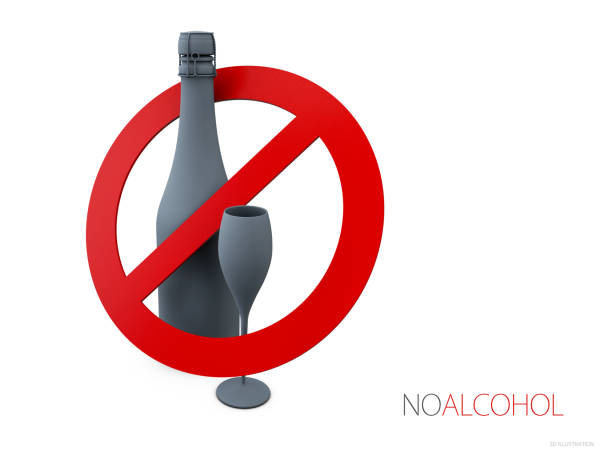 3d Illustration of sign no alcohol, isolated white.
