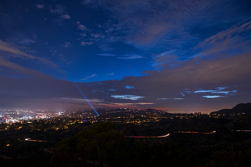 High angle view of the Hollywood Hills at dusk