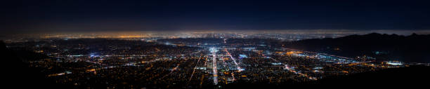 Wide Panoramic View of Los Angeles at Night stock photo