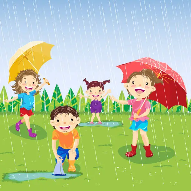 Vector illustration of Rainy Day In Spring