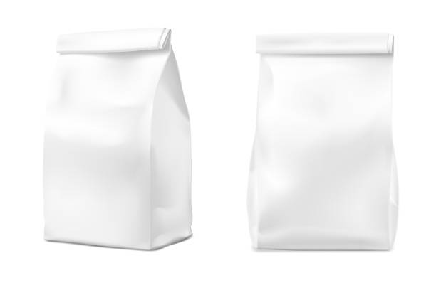 essen-snack-beutel isoliert auf weißem hintergrund. - blank paper bag packaging package stock-grafiken, -clipart, -cartoons und -symbole