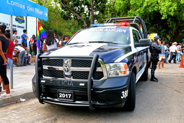 Dodge Ram Acapulco, Mexico - May 28, 2017: Police pickup truck Dodge Ram in the city street. magnolia white flower large stock pictures, royalty-free photos & images