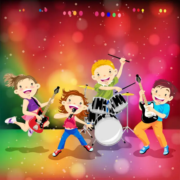 Vector illustration of Children Rock Band