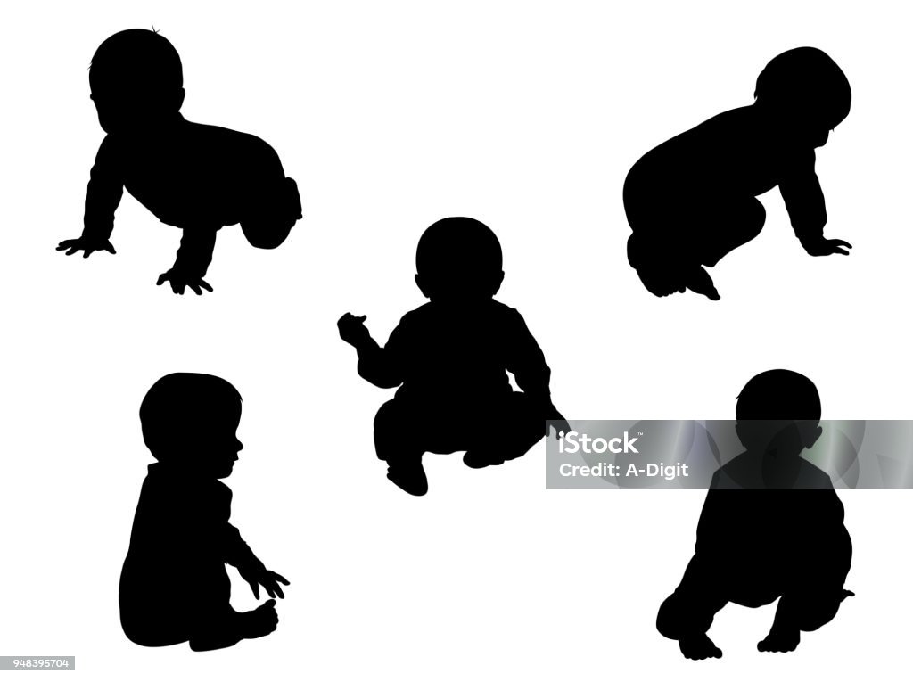 Nine Month Old Sitting Baby Five different poses of a 9 month old baby Baby - Human Age stock vector