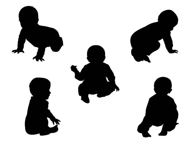Nine Month Old Sitting Baby Five different poses of a 9 month old baby change silhouettes stock illustrations