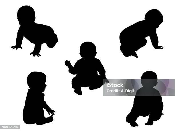 Nine Month Old Sitting Baby Stock Illustration - Download Image Now - Baby - Human Age, In Silhouette, Vector