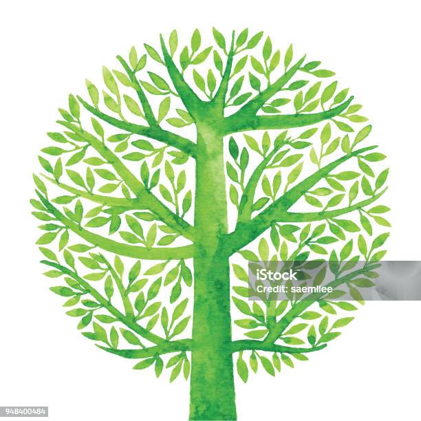 Watercolor Green Tree Circle Stock Illustration - Download Image Now - Tree, Watercolor Painting, Circle