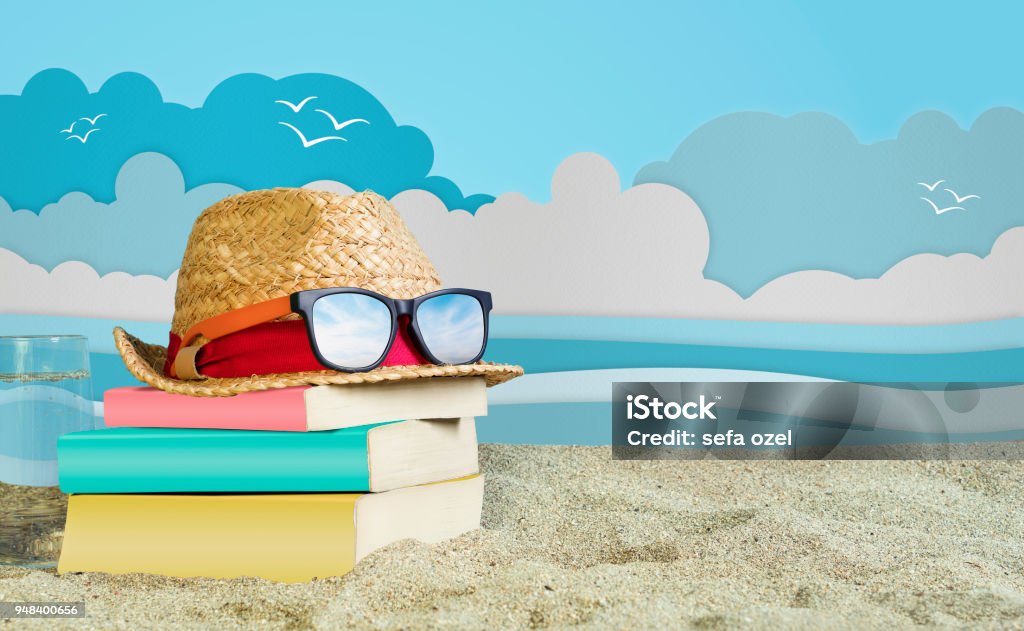 Reading Book on Beach Book, Textbook, Reading, Women, Summer Holiday Summer Stock Photo