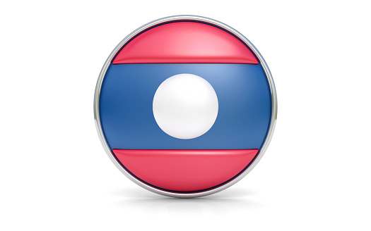 Round flag of the Laos with more reflections, 3d render