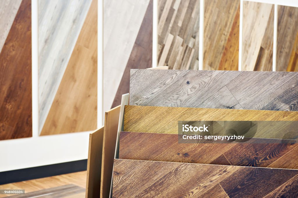 Decorative wooden panels in store Decorative wooden panels for walls and floor in the store Building Story Stock Photo