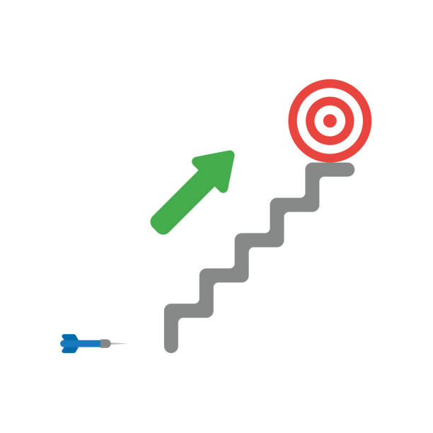 ilustrações de stock, clip art, desenhos animados e ícones de vector icon concept of dart, arrow showing top of stairs and bulls eye target - target sport target target shooting bulls eye