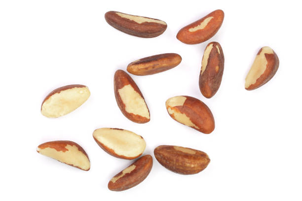 istock Brazil nuts isolated on white background closeup. Top view. Flat lay 948408000