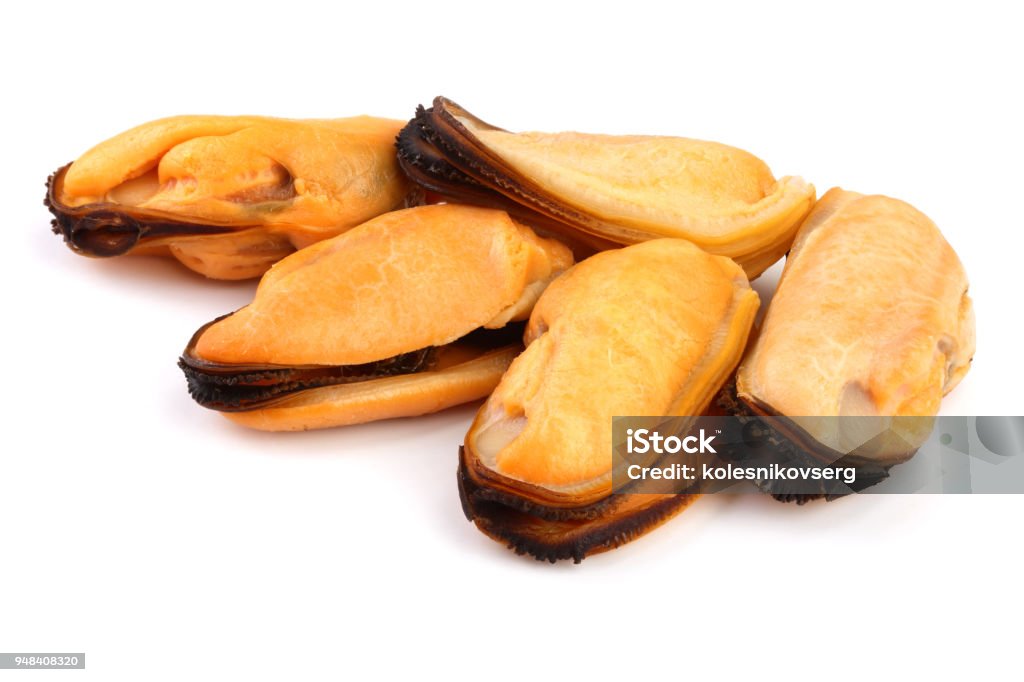 Mussel Without Shell Alive Five Mussel Without Shell Isolated On White Background Stock Photo ...