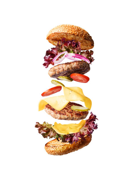 amerikan burger - havada asılı kalmak stok fotoğraflar ve resimler