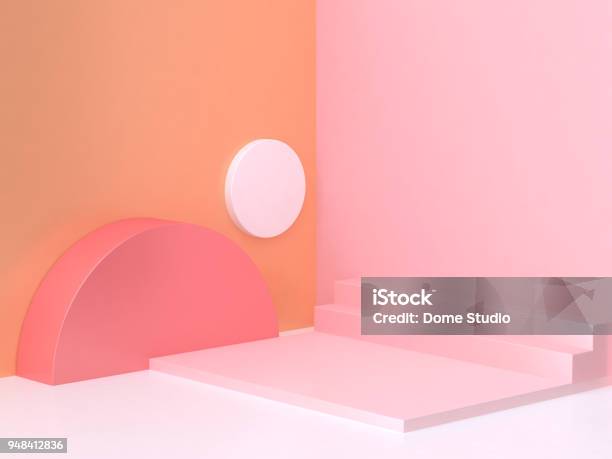 Rosa Orange Wandecke Geometrische Abstrakte Szene 3drendering Stockfoto und mehr Bilder von Dreidimensional