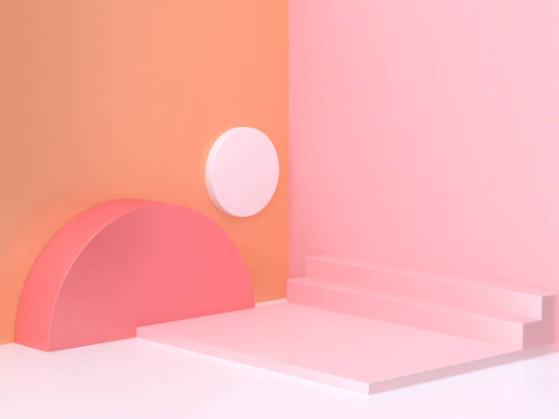 pink orange wall corner geometric abstract scene 3d rendering