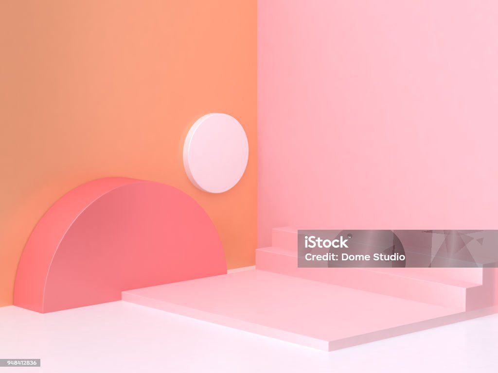 pink orange wall corner geometric abstract scene 3d rendering Three Dimensional Stock Photo