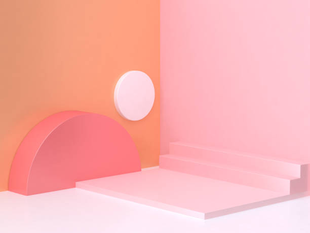różowy pomarańczowy narożnik ściany geometryczny abstrakcyjna scena renderowania 3d - graphic design studio zdjęcia i obrazy z banku zdjęć