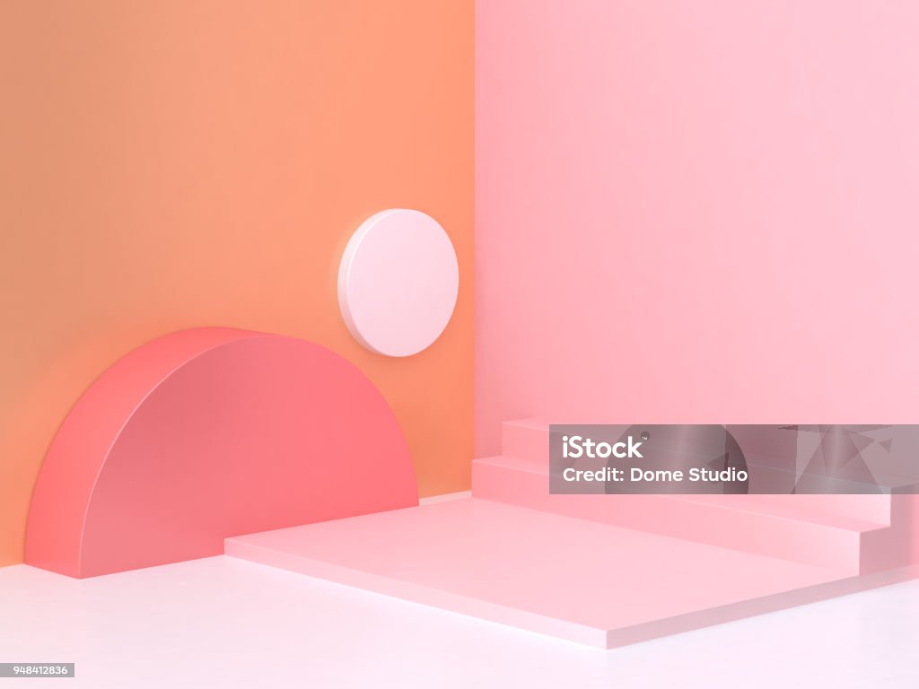 parede laranja rosa canto geométrica abstrata 3d processamento cena - Foto de stock de Tridimensional royalty-free