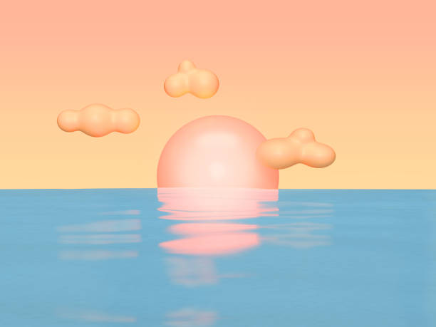 istock abstract sunset blue water reflection light orange sky and cloud cartoon style 3d rendering 948412892