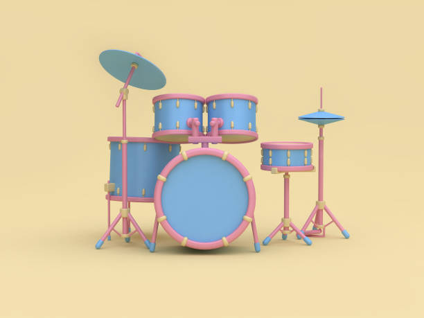 istock 3d blue-pink radio drum set cartoon style soft yellow minimal background 3d rendering 948413016