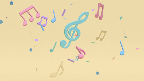 istock abstract colorful many music note,key sol cartoon style soft yellow minimal background 3d rendering 948413074