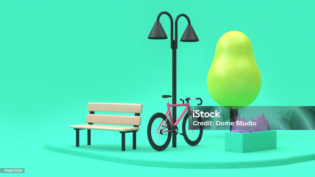 Pink Bicycle Cartoon Style In Green Parks Minimal 3d  Renderinggoingtraveltransportationsave Environment City Concept Stock Photo  - Download Image Now - iStock